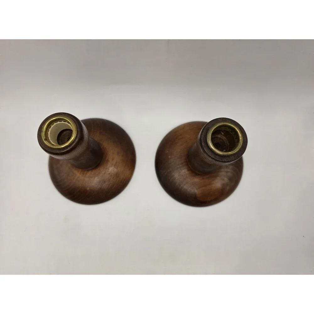 Vintage MCM Wood Candlestick Holders Set Of 2 Steincraft Presque Isle, WI